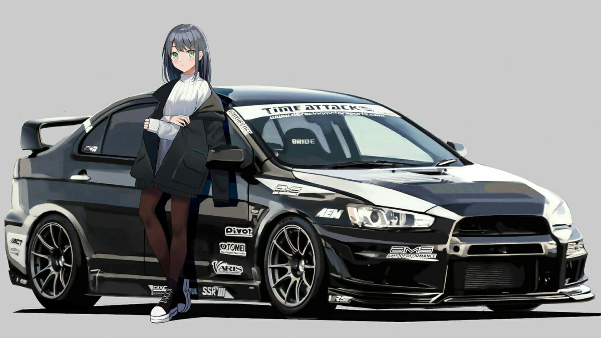 Download Mitsubishi Lancer Evolution JDM Anime Girl Wallpaper