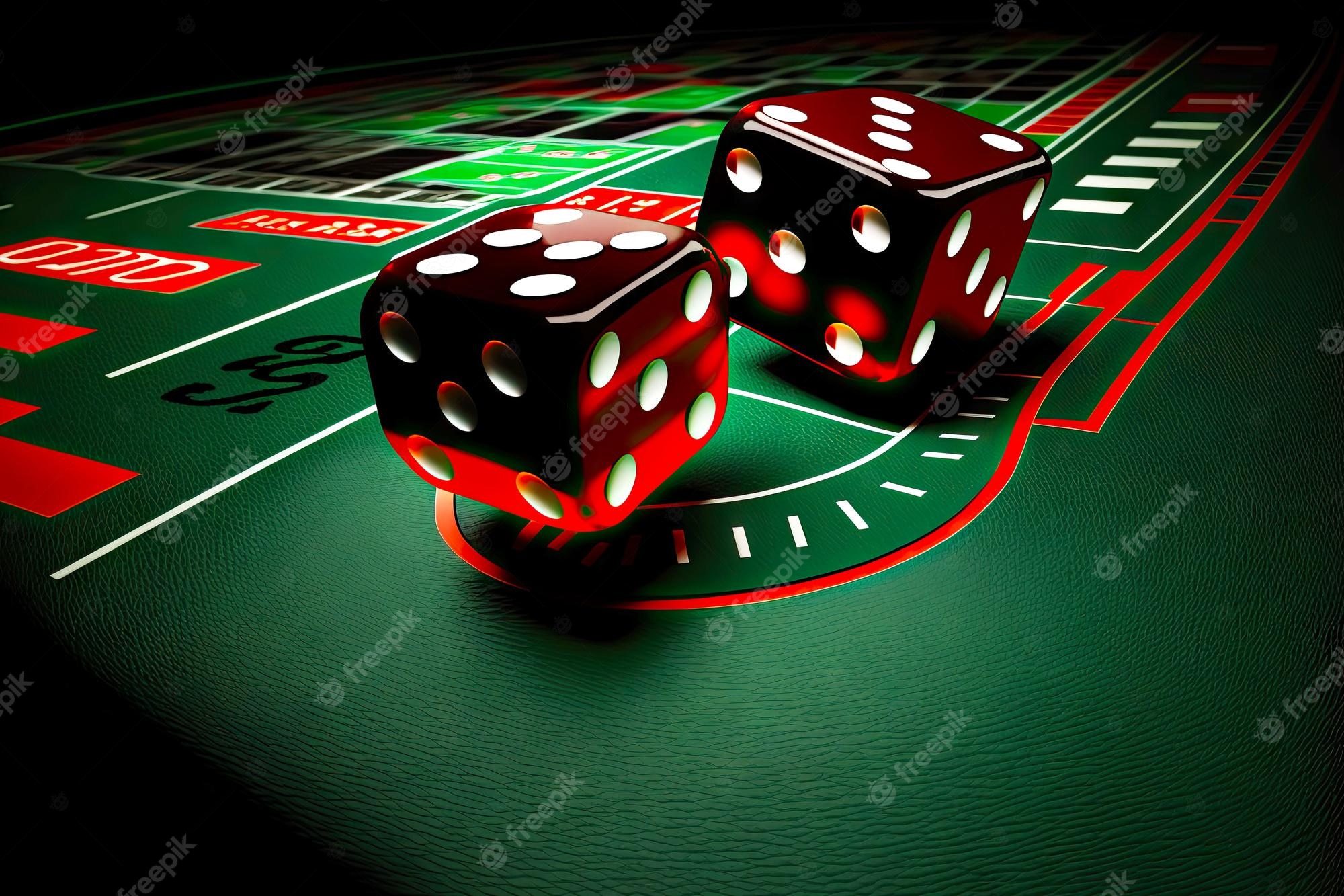 Premium Photo. Craps table with dice in casino elements background