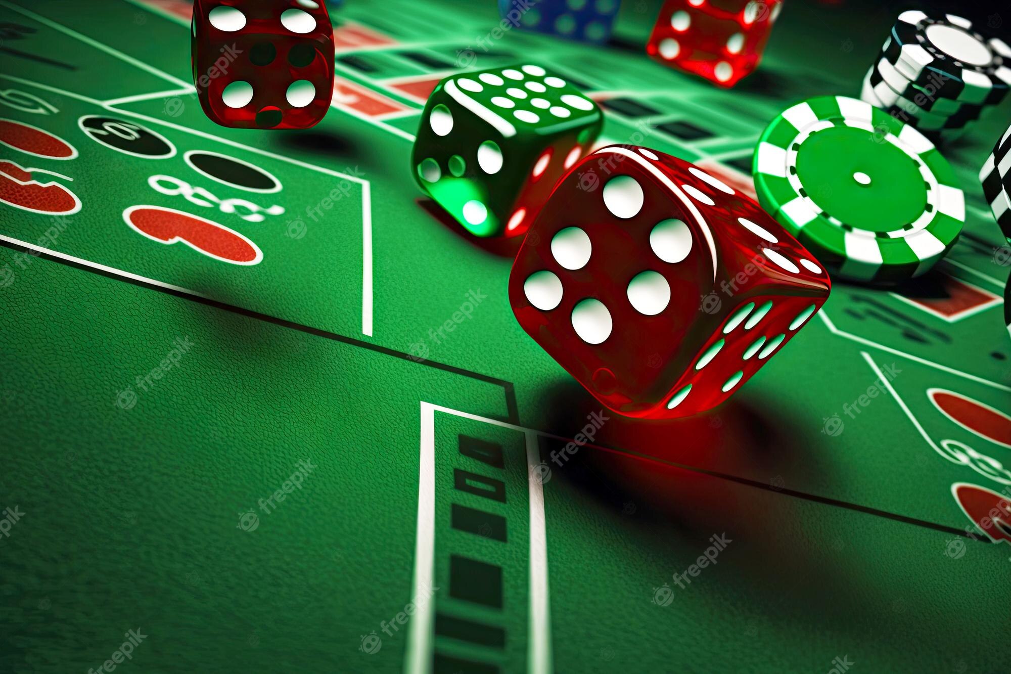 Premium Photo. Craps table with dice in casino elements background
