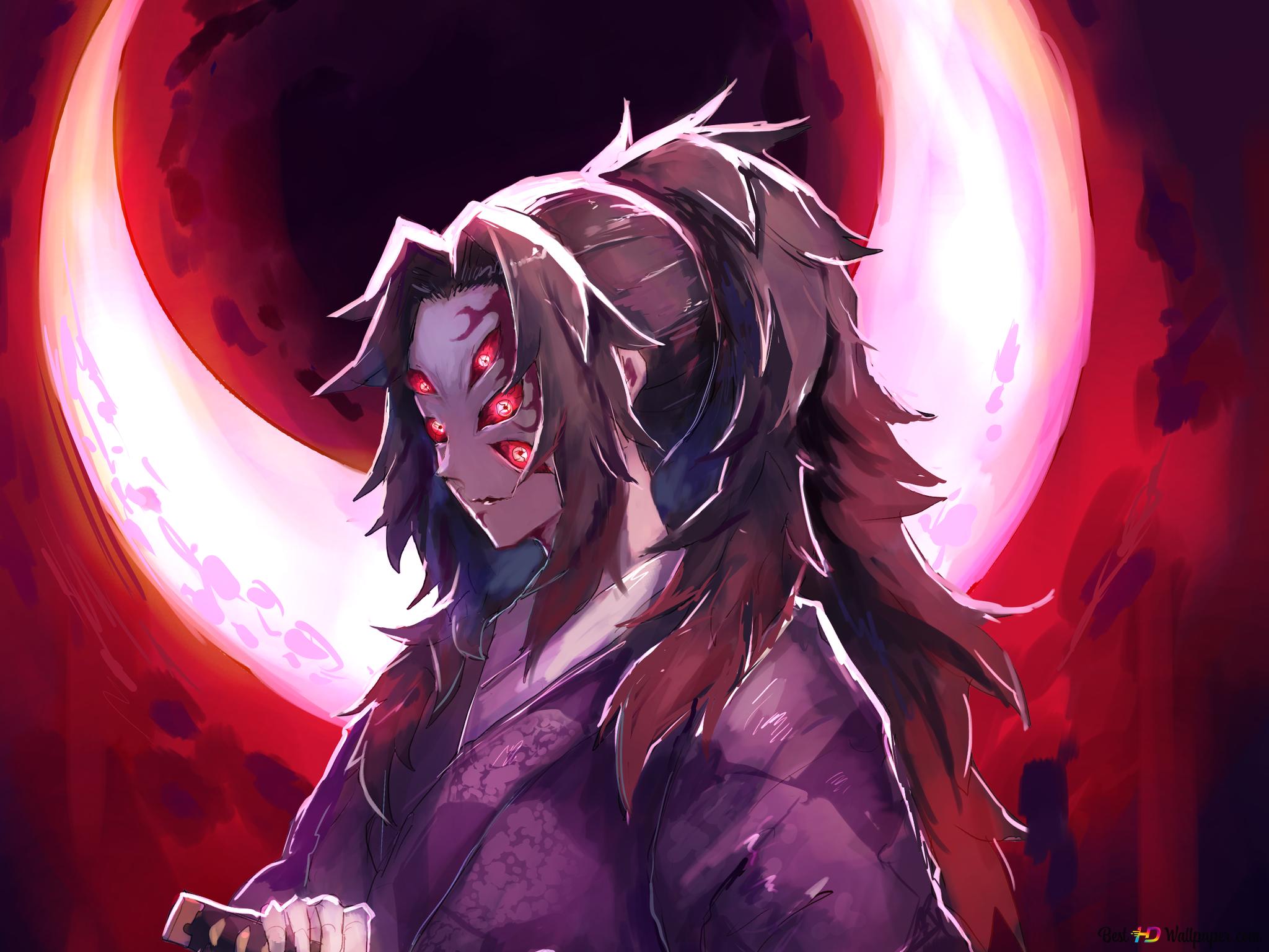Demon slayer: kimetsu no yaiba kokushibo in front of the crescent 2K wallpaper download