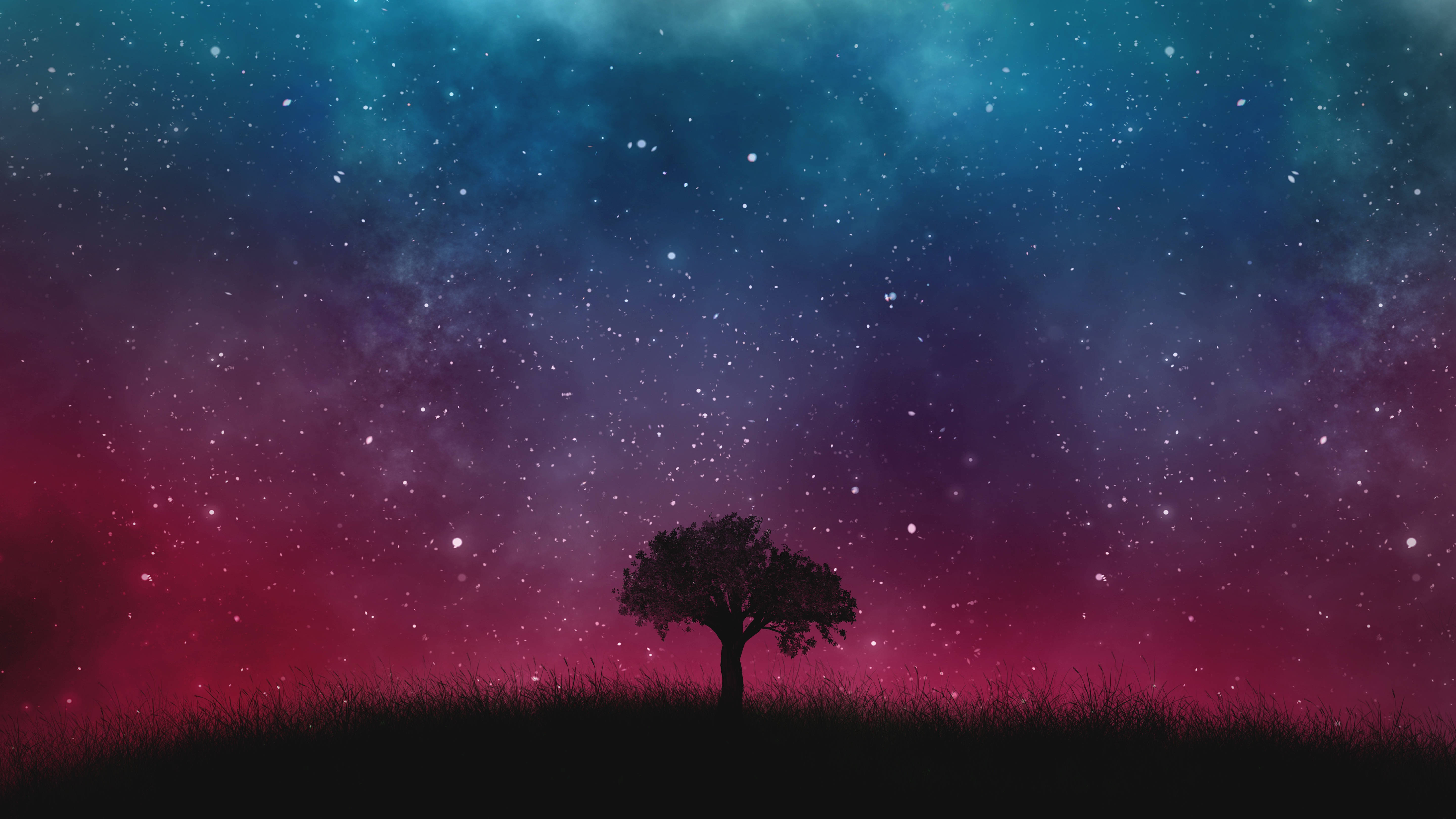 Download Lone Tree In A Starry Night Wallpaper