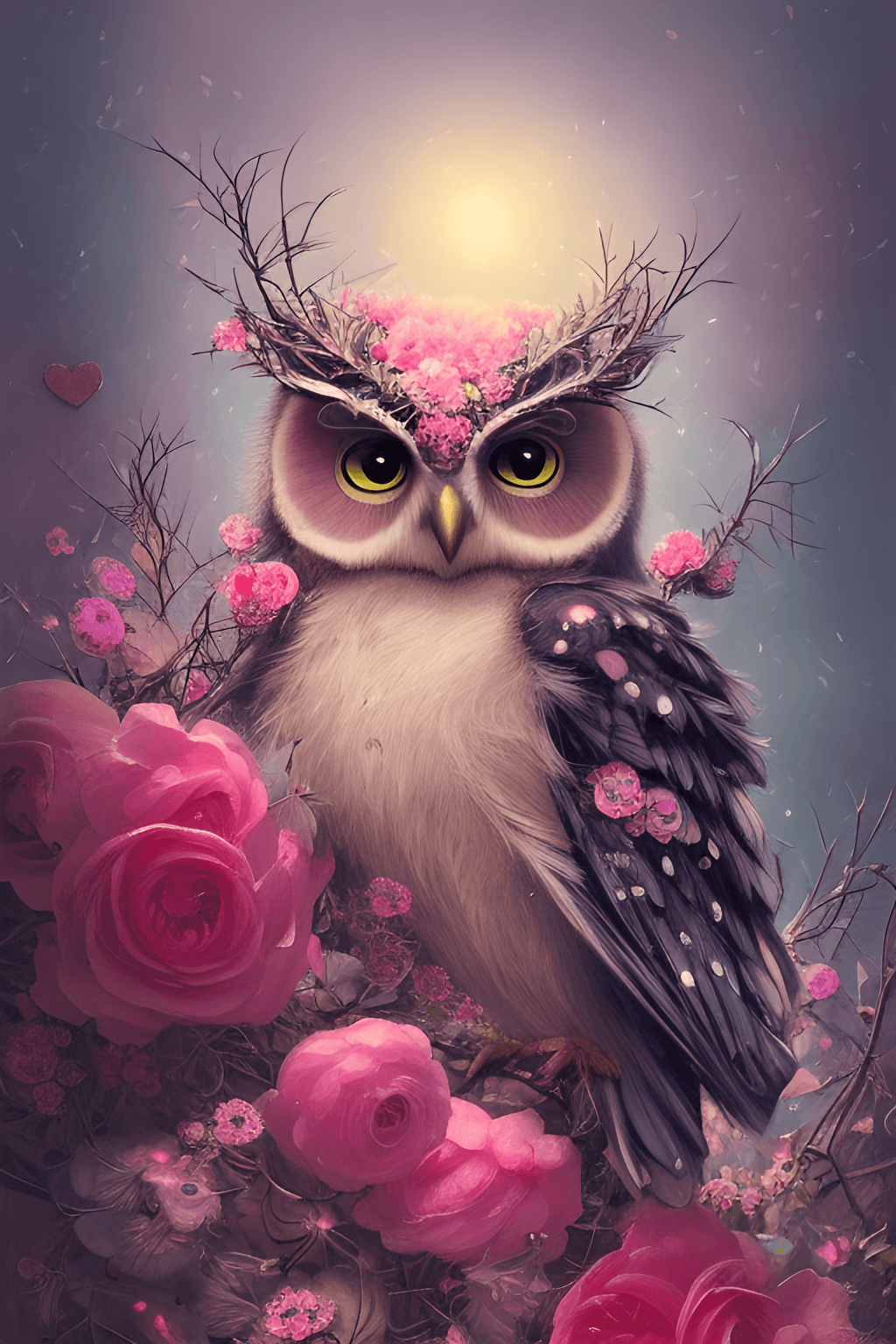 Owl on a Bed of Flowers · Creative Fabrica