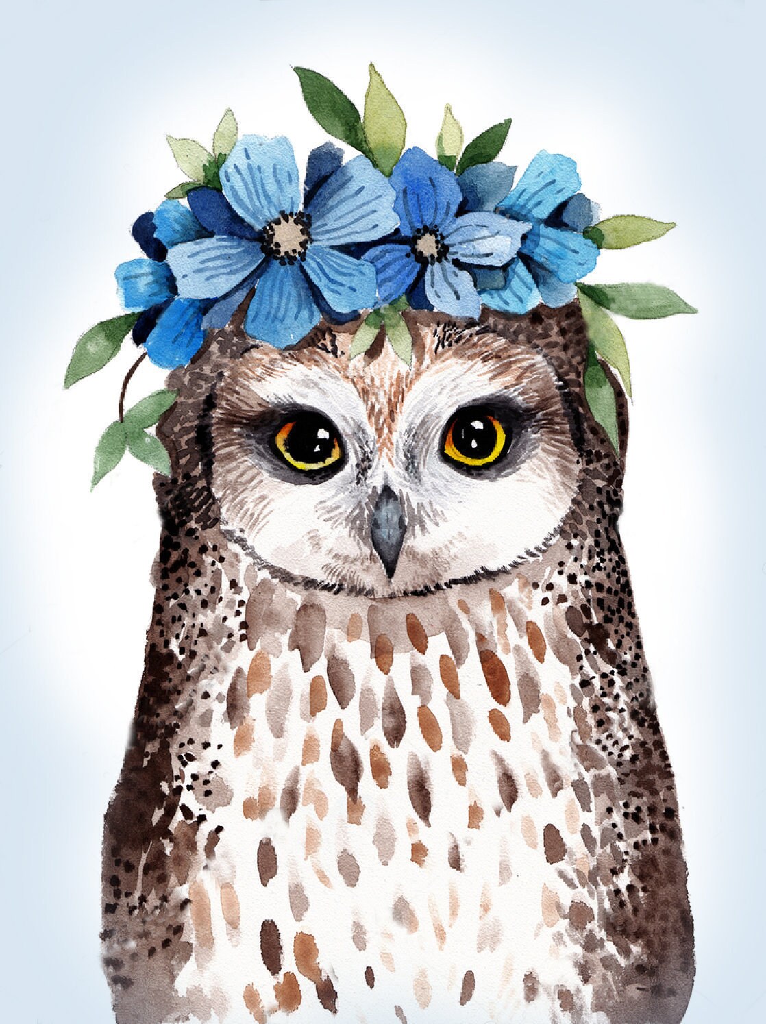 Wallpaper Beautiful Owl in Watercolor Nursery Vinyl Self