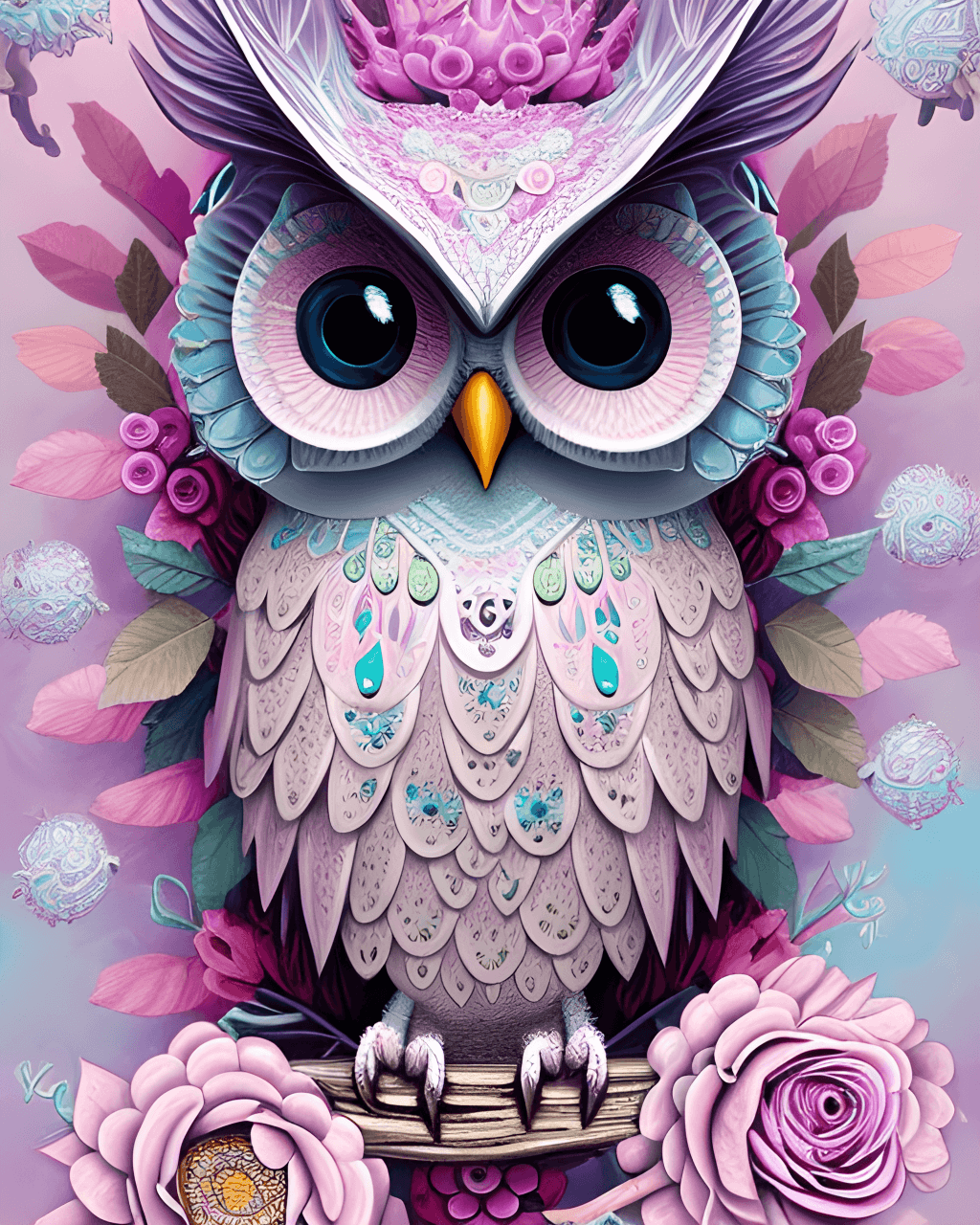 Owl on a Bed of Flowers · Creative Fabrica