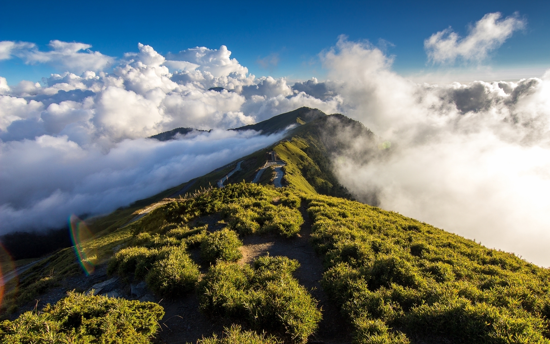 Mountaintop Over Clouds HD Wallpaper