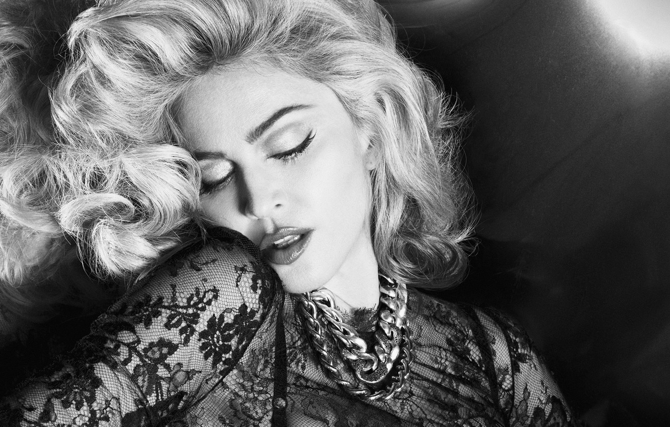 Wallpaper music, madonna, singer, pop, actress, songwriter, black n white image for desktop, section девушки