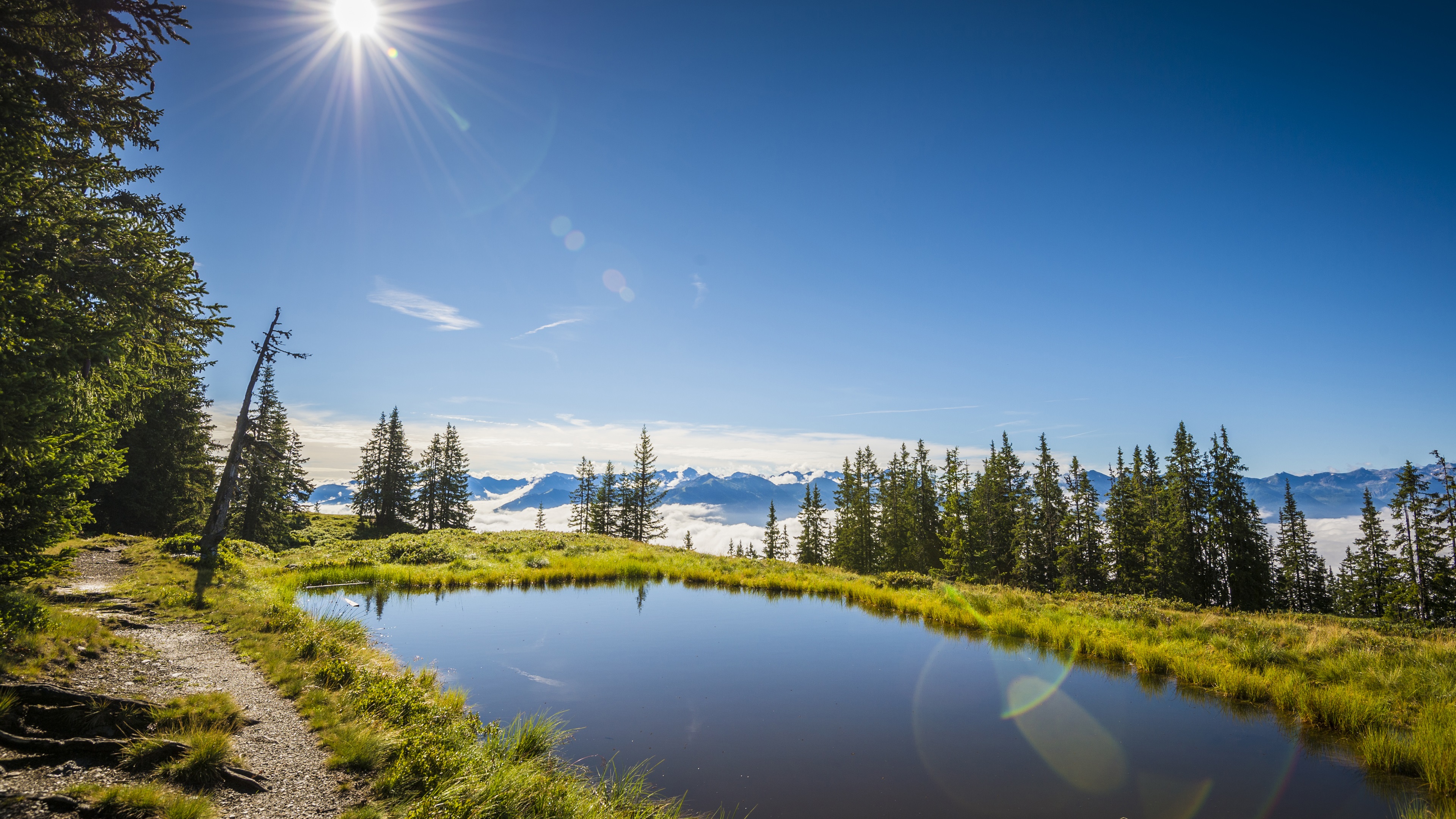 Wallpaper Summer, Austria, lake, grass, trees, sun, blue sky 3840x2160 UHD 4K Picture, Image