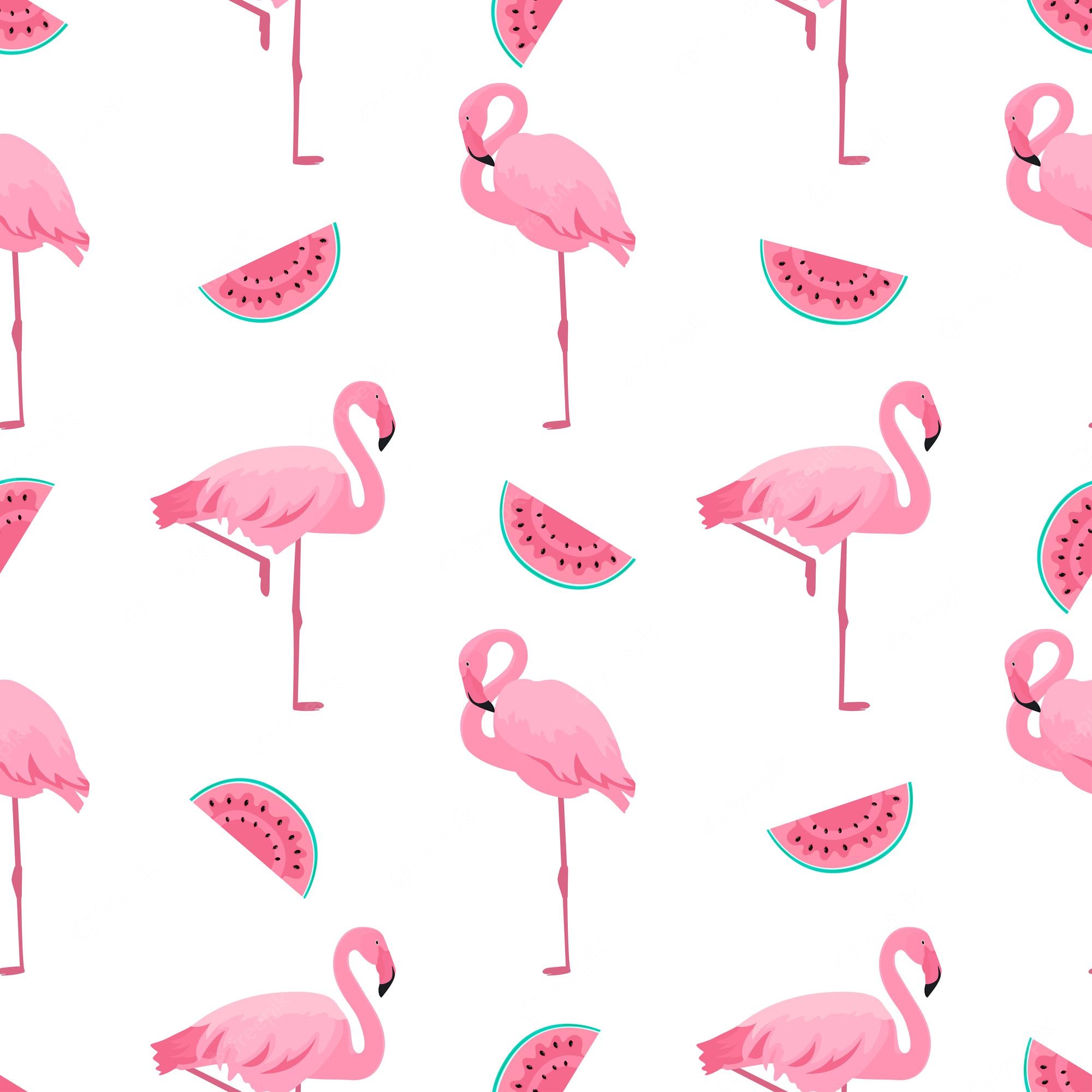 Premium Vector. Flamingo and watermelon. summer tropical seamless pattern. used for design surfaces, fabrics, textiles, packaging paper, wallpaper