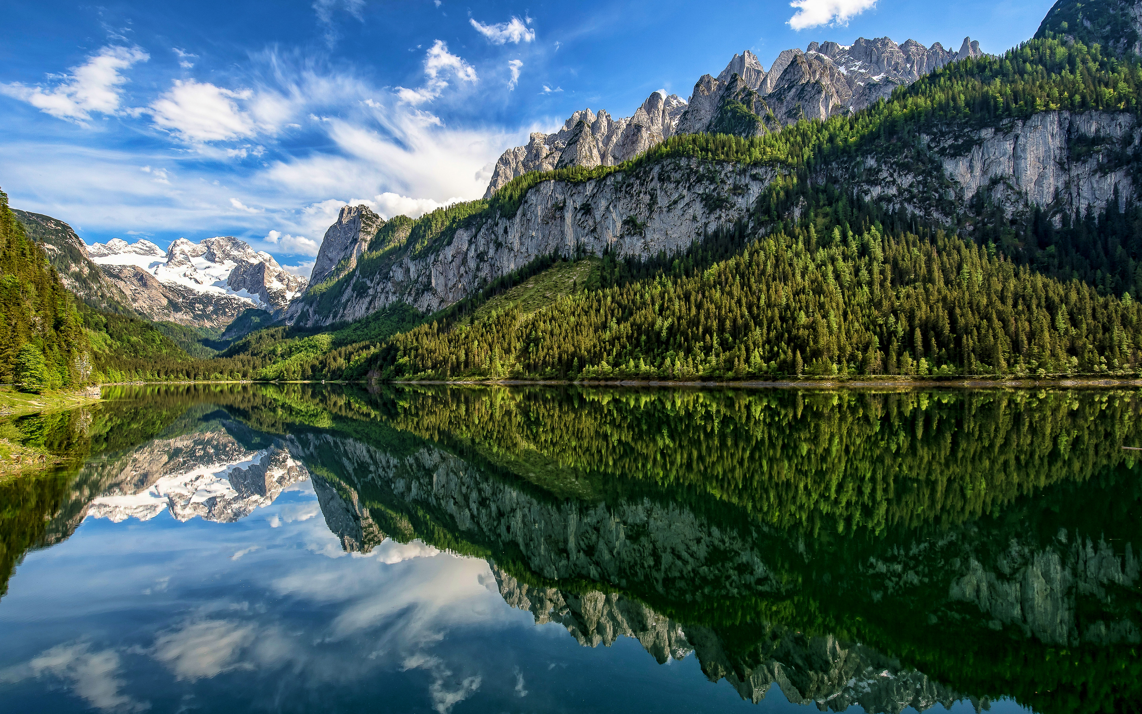 Download wallpaper Austria, 4k, summer, mountains, lake, forest, beautiful nature, HDR, Europe for desktop with resolution 3840x2400. High Quality HD picture wallpaper