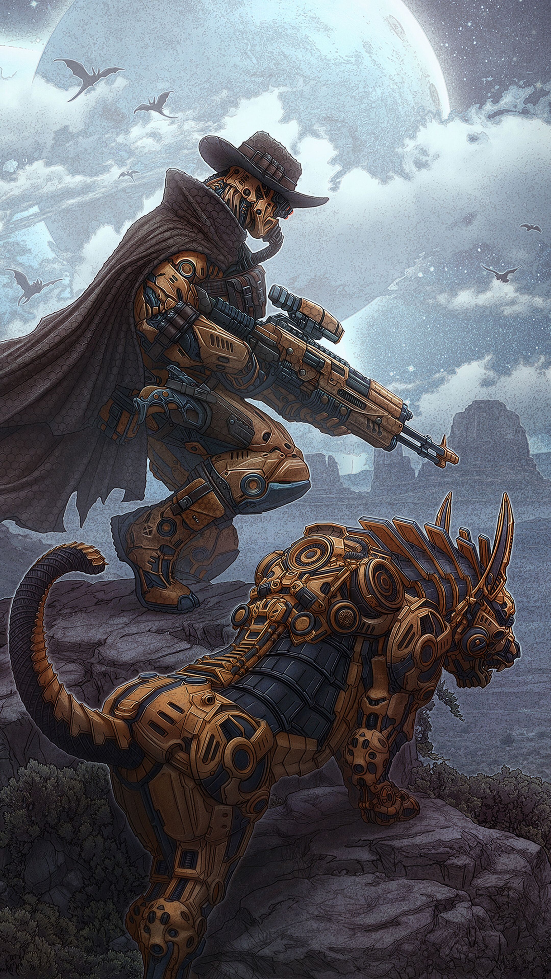 Steampunk, Sci Fi, Cowboy, Art, 4k HD Phone Wallpaper