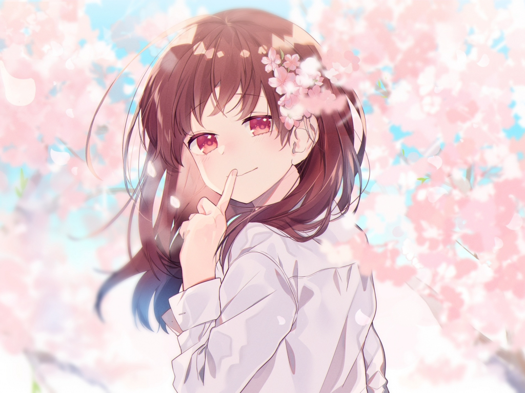 Wallpaper beautiful, anime girl, cute, cherry flowers desktop wallpaper, HD image, picture, background, b25b2a