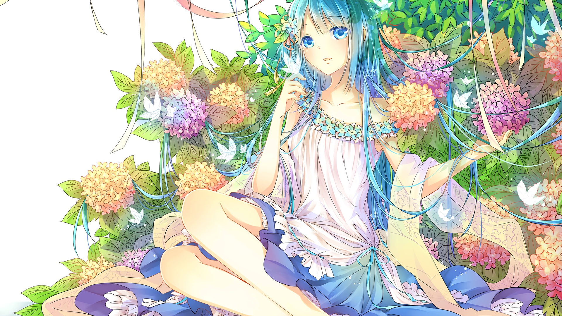Anime Girl and Flowers Wallpaper