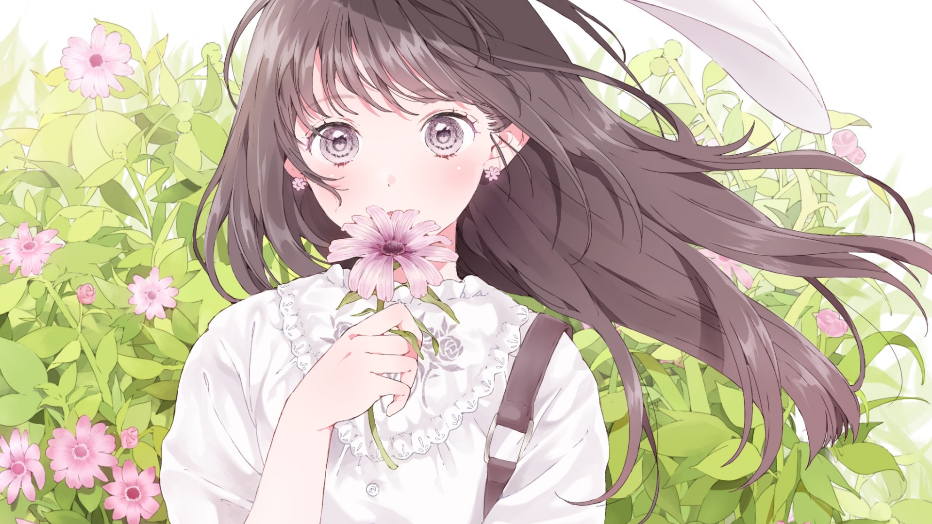 Anime Girl and Flowers Wallpaper