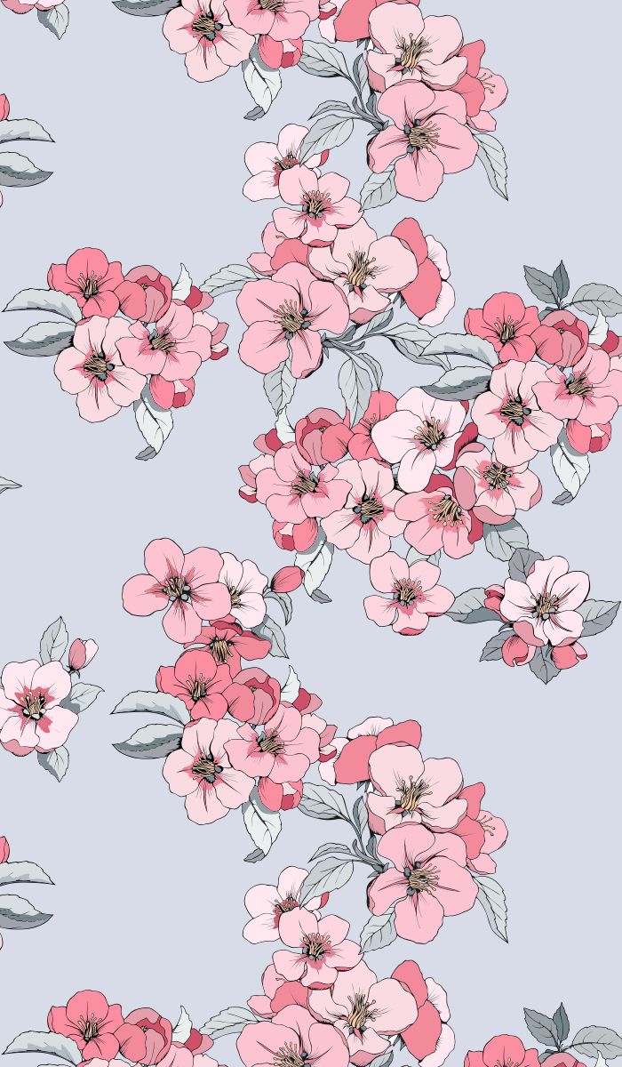 Gray pink floral pattern seamless. Vector ornament for fabrics with flowers of Appl. Pink flowers wallpaper, Floral pattern wallpaper, Flower background wallpaper
