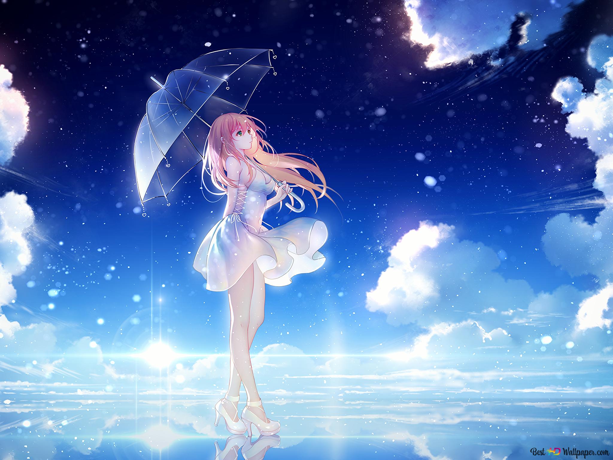 Beautiful Anime Girl in the night 2K wallpaper download