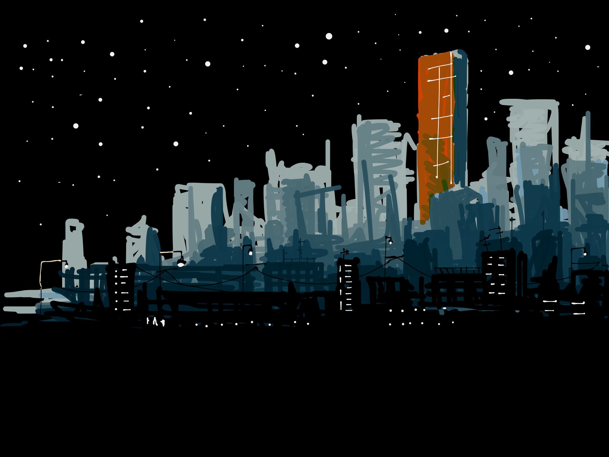 Wallpaper, anime, dark, city, night, cityscape 2048x1536