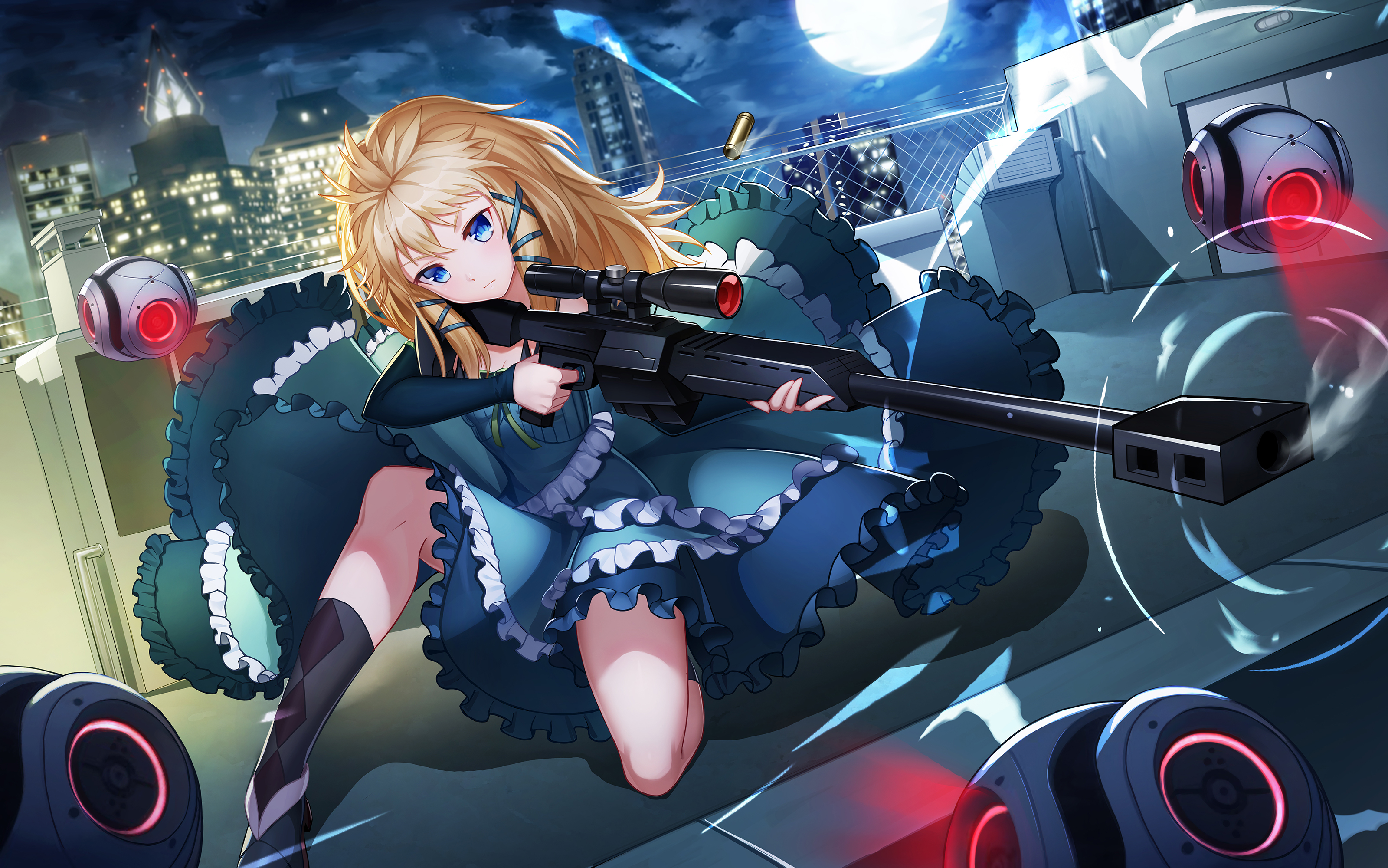 Black Bullet Tina Sprout Rifles Weapon Solo Night Dress Blonde Lolita Fashion Gun Anime Girls Sniper Wallpaper:3200x2000