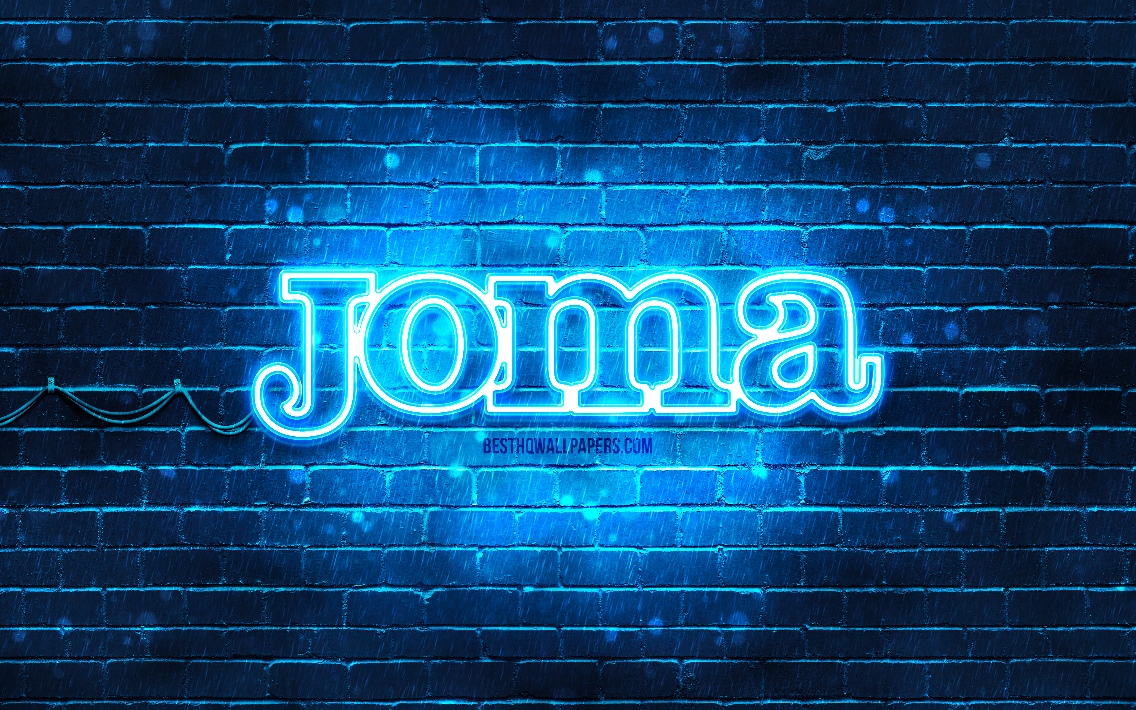 Download wallpaper Joma blue logo, 4k, blue brickwall, Joma logo, sports brands, Joma neon logo, Joma for desktop with resolution 3840x2400. High Quality HD picture wallpaper