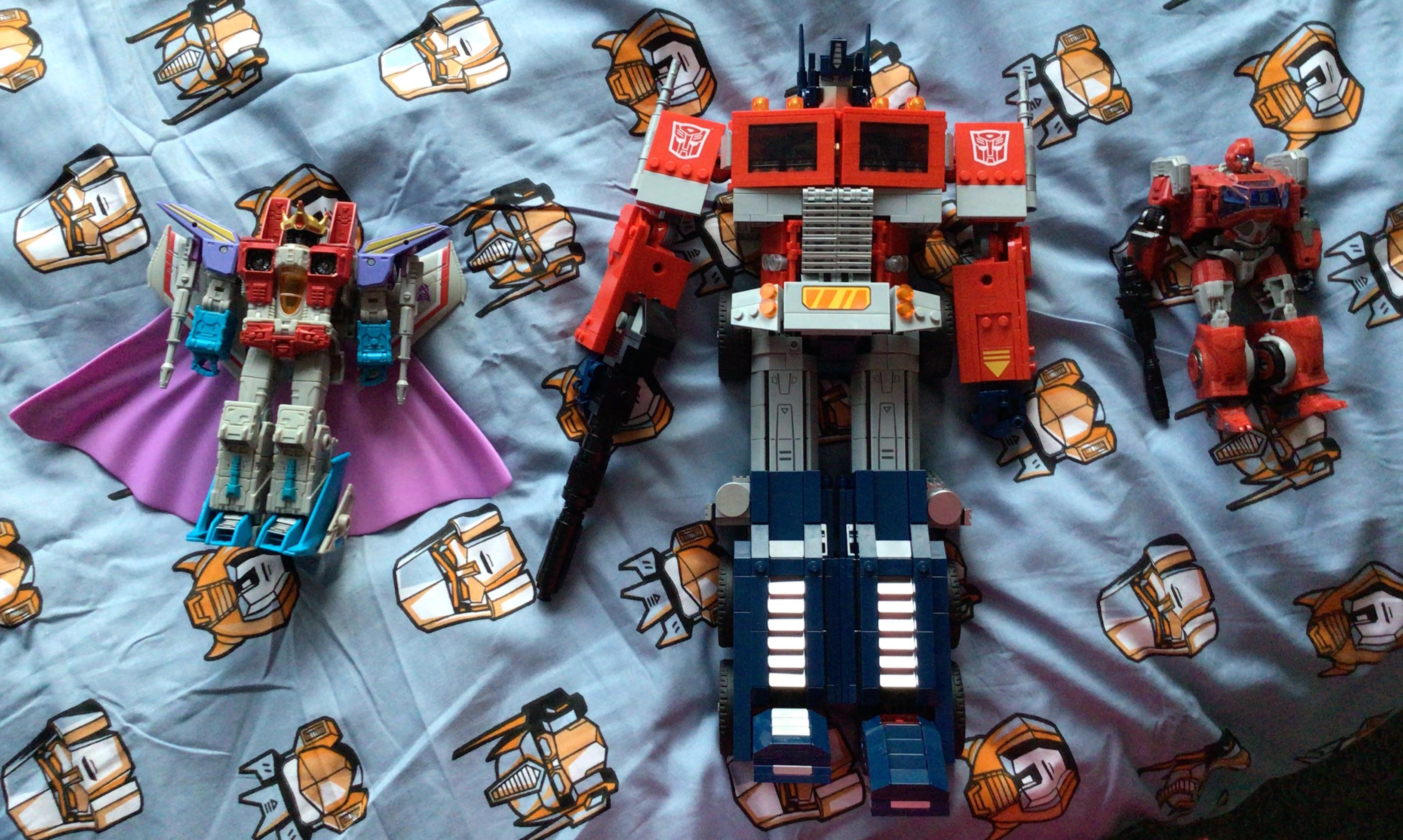 Transformers stuff i got for Christmas: coronation starscream, studio series bbmv ironhide, and lego optimus prime