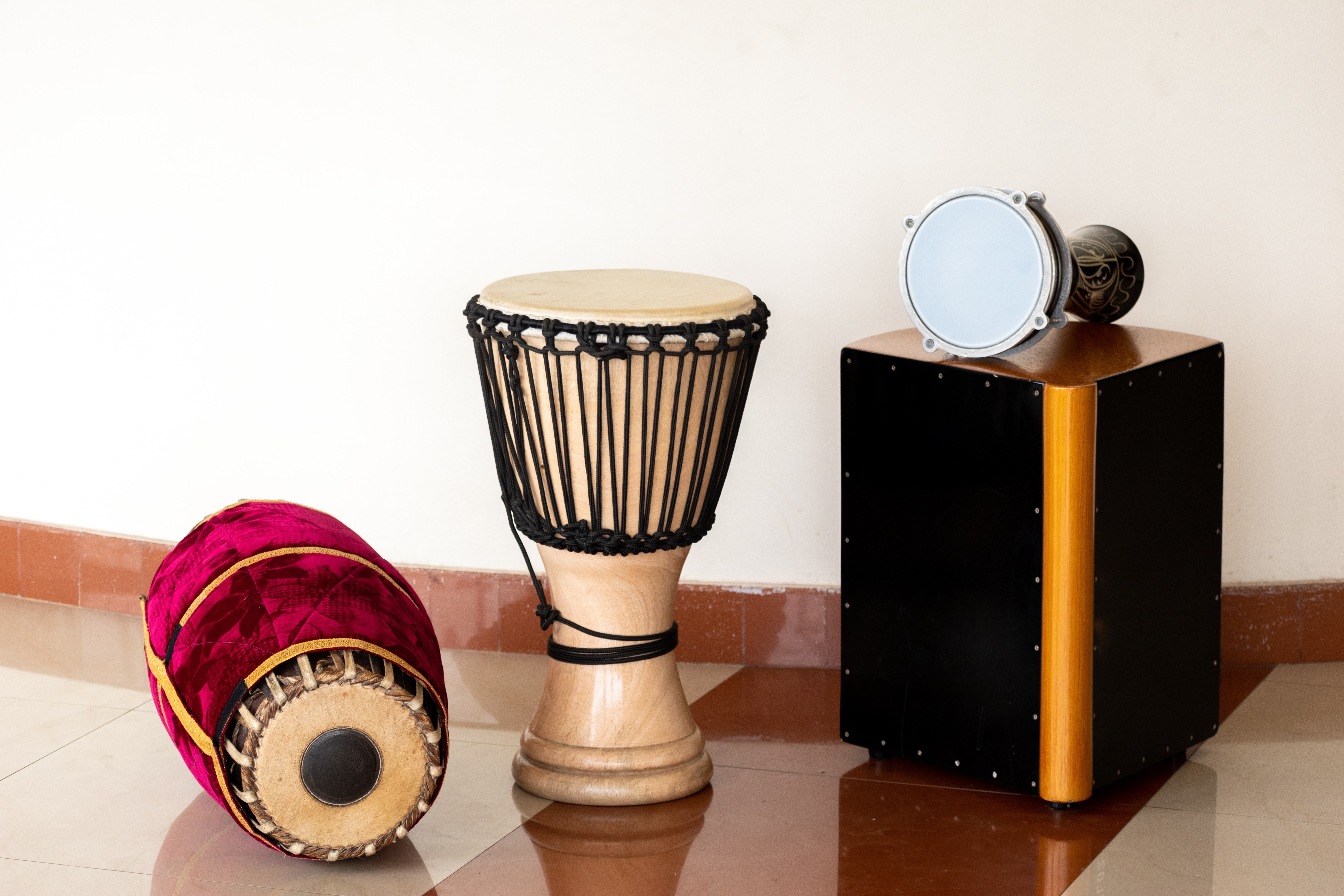 The percussion instruments mridangam djembe Cajon and goblet drum or darbuka drum · Free