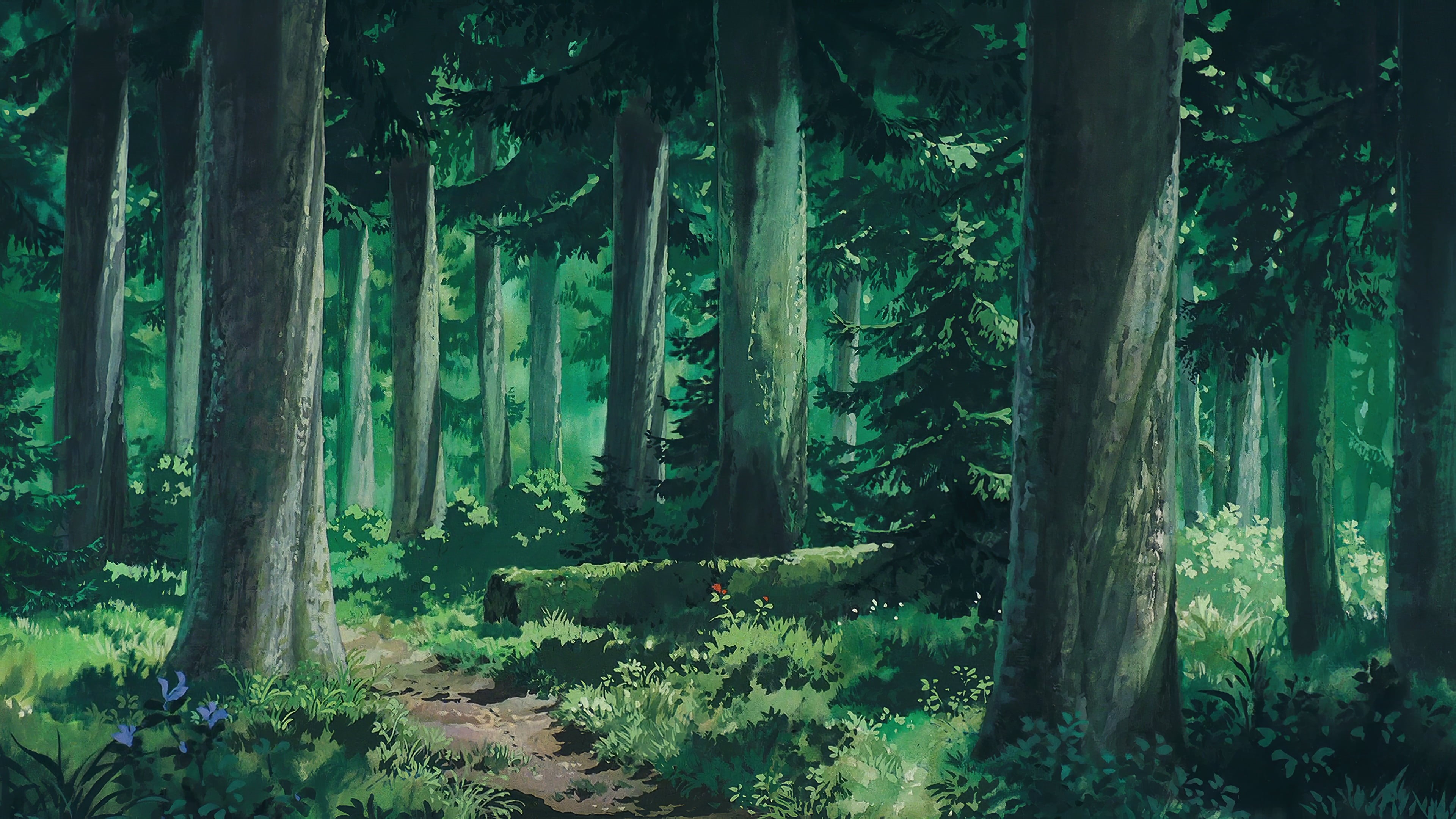 Wallpaper / oak, forest clearing, Studio Ghibli, landscape, 4K, forest, nature free download