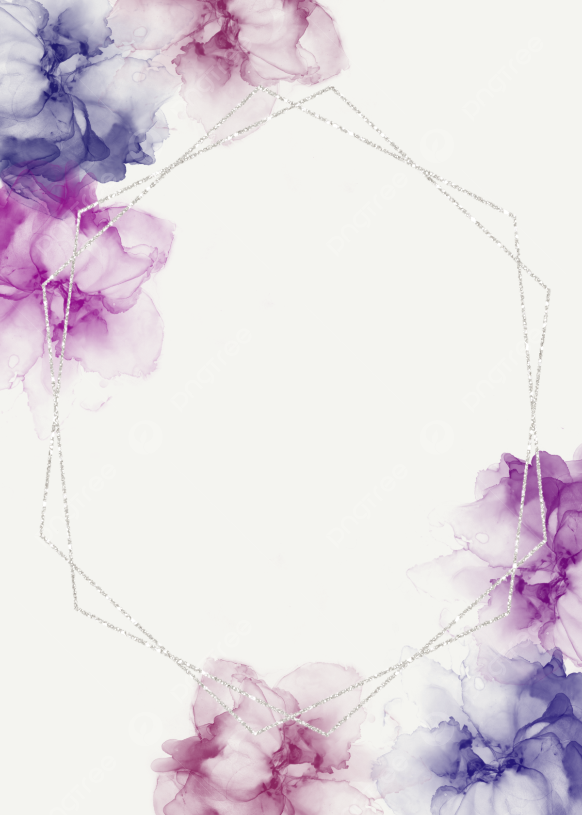 Three Color Flowers Silver Glitter Frame Ink Background Wallpaper Image For Free Download
