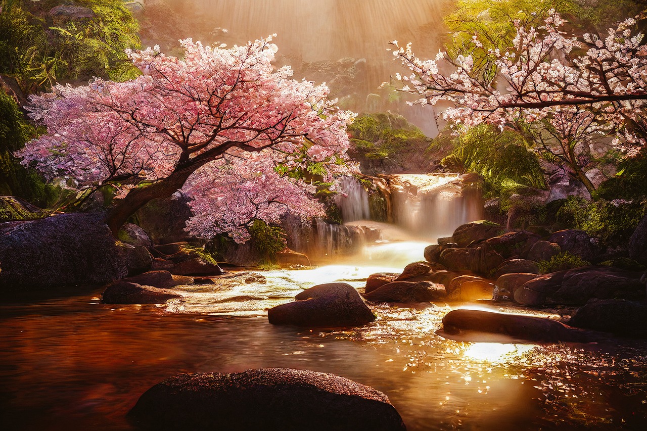 Trees River Sakura