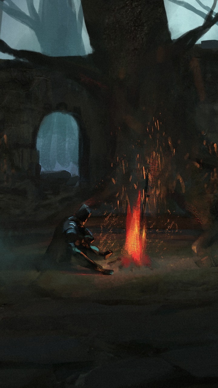 Wallpaper / Video Game Dark Souls Phone Wallpaper, Warrior, Bonfire, Night, Ruin, 720x1280 free download