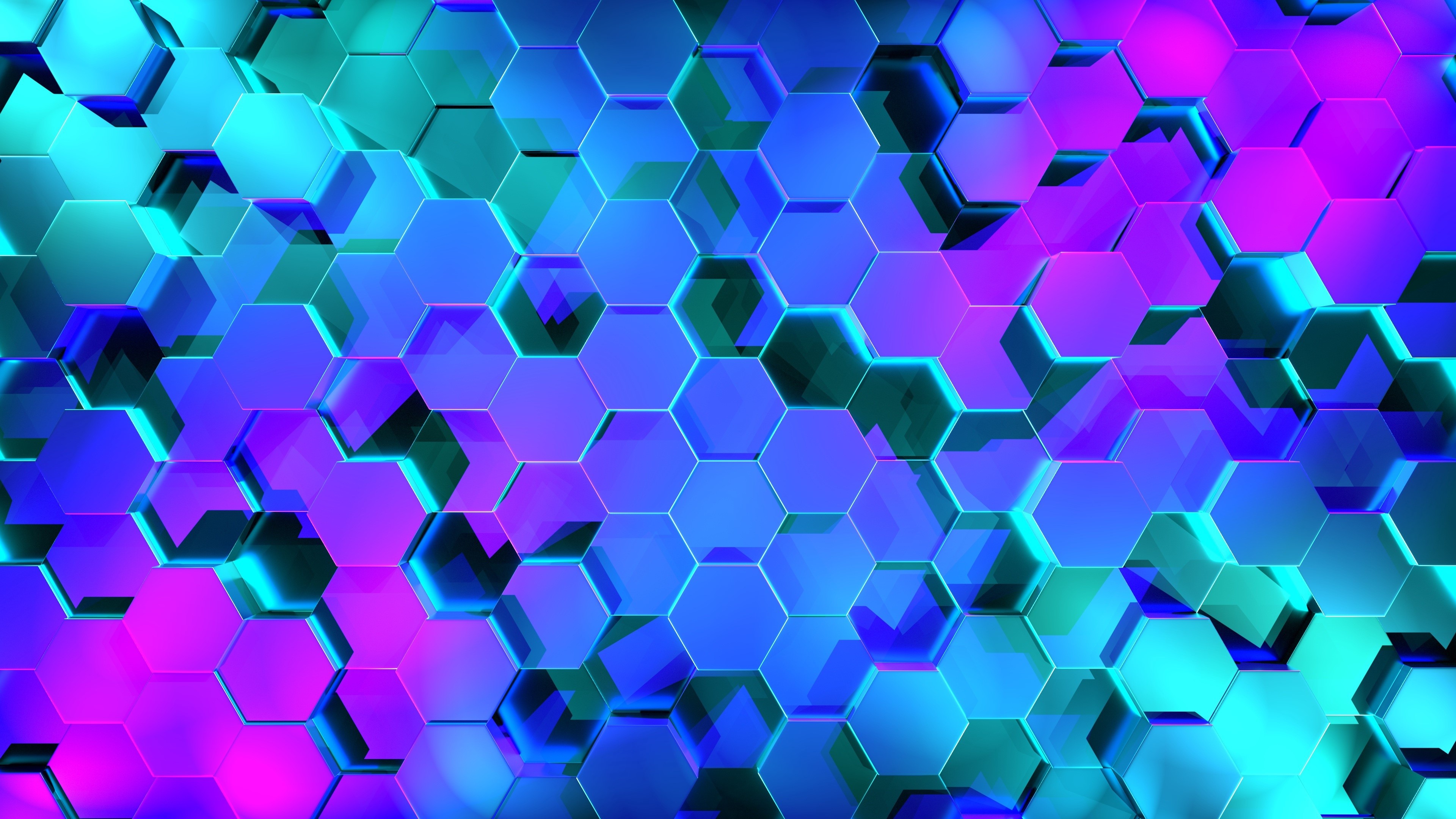 Wallpaper / abstract, 3D, hexagon, digital art, geometry, neon, cyan, blue free download