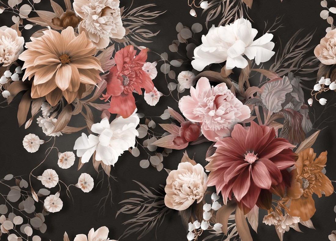 Realistic Dark Floral Wallpaper Mural • Wallmur®