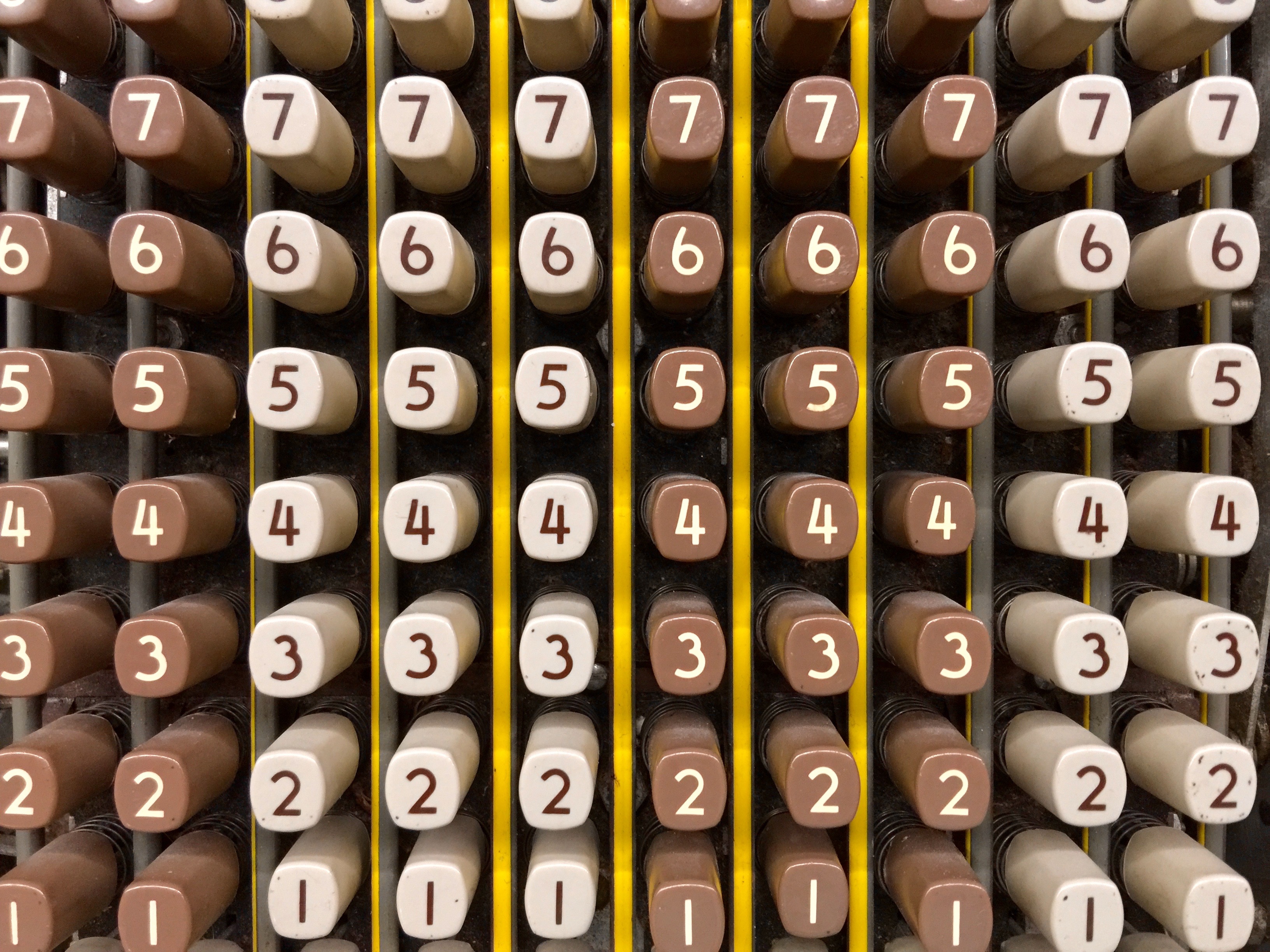 Wallpaper, brown, white, yellow, vintage, keys, pattern, order, columns, numbers, rows, math, iPhone, accounting, bookkeeping, calculating, addingmachine, comptometer, joannedale 3264x2448
