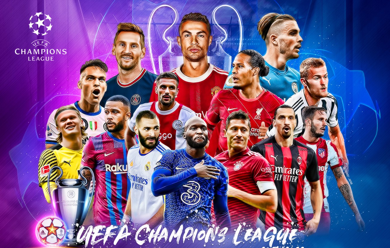 Wallpaper Lionel Messi, Champions League, Karim Benzema, Zlatan Ibrahimovic, Robert Lewandowski, Christiano Ronaldo, Koke, Romelu Lukaku, Lautaro Martinez, Erling Haaland, By Virgil van Dijk, Memphis Depay, Matthijs de liegt image for desktop