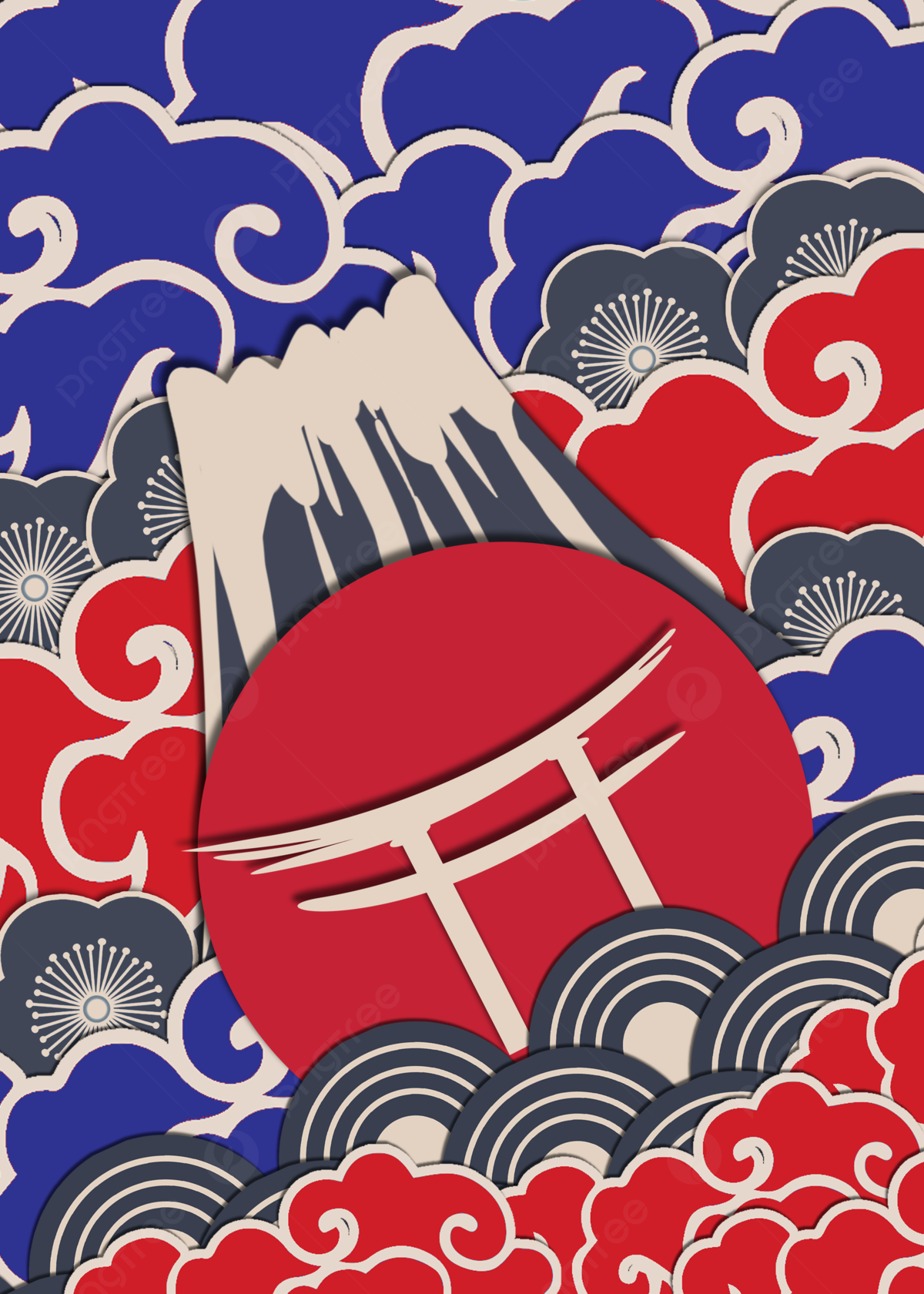 Japanese Sea Wave Mount Fuji Vintage Texture Background Wallpaper Image For Free Download