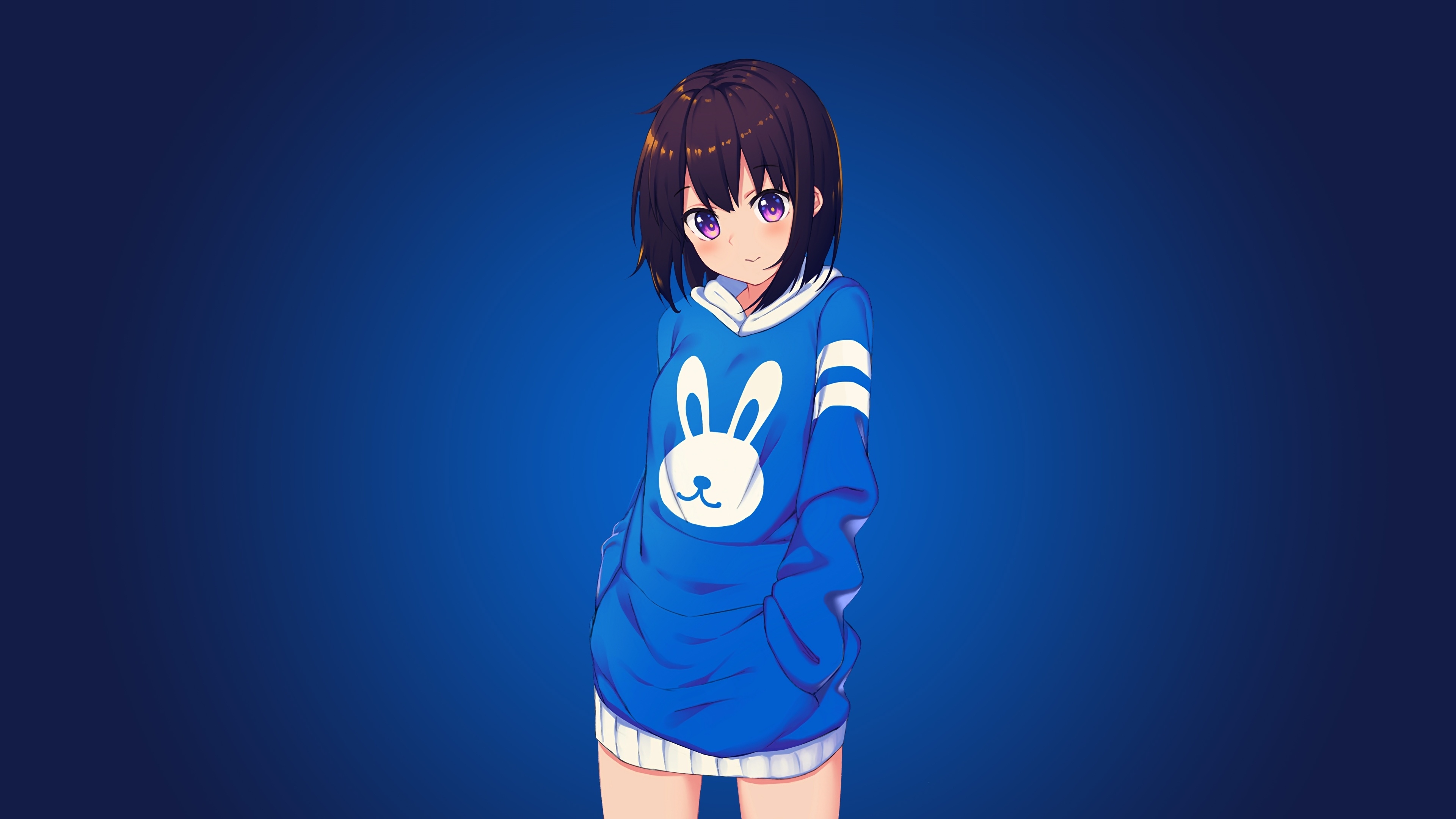 Download wallpaper 3840x2160 violet eyes, anime girl, cute, short hair 4k wallpaper, uhd wallpaper, 16:9 widescreen 3840x2160 HD background, 10322