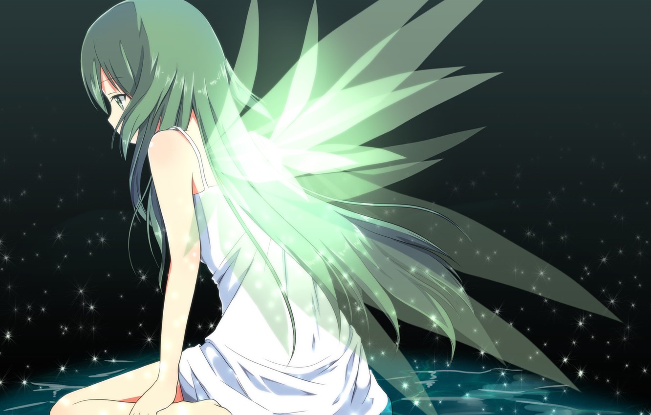 Wallpaper water, girl, wings, anime, lights, art, saya no uta, saya, haruno, Song of Saya, song SAI image for desktop, section прочее