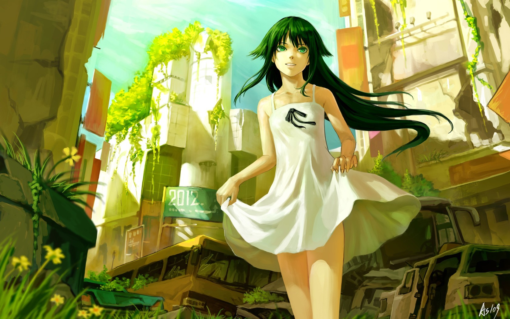 Wallpaper / As109, anime girls, Saya no Uta, ruins, dress free download
