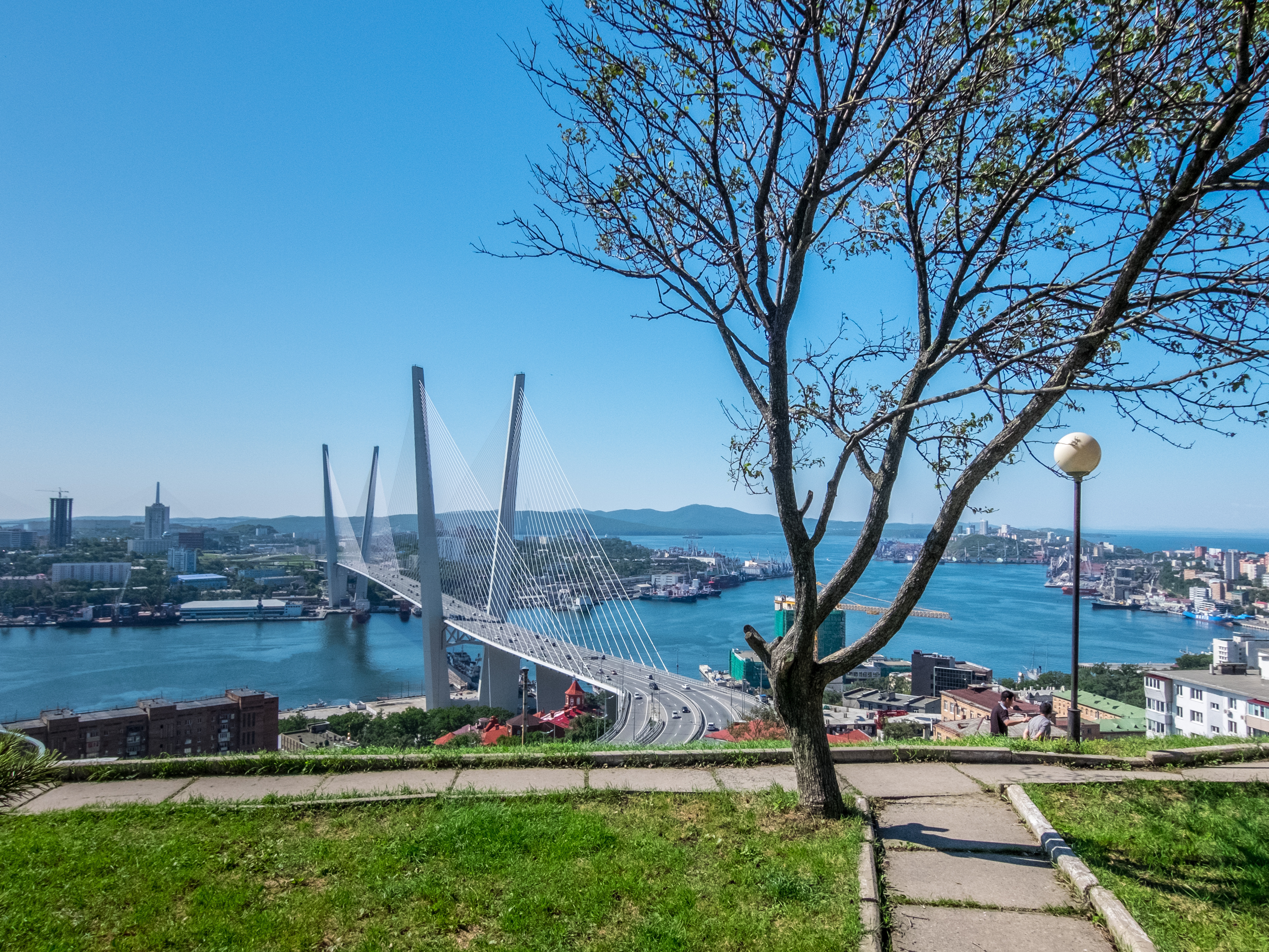 Wallpaper. Cities. photo. picture. Vladivostok, Russia, the bridge, sea, mountains