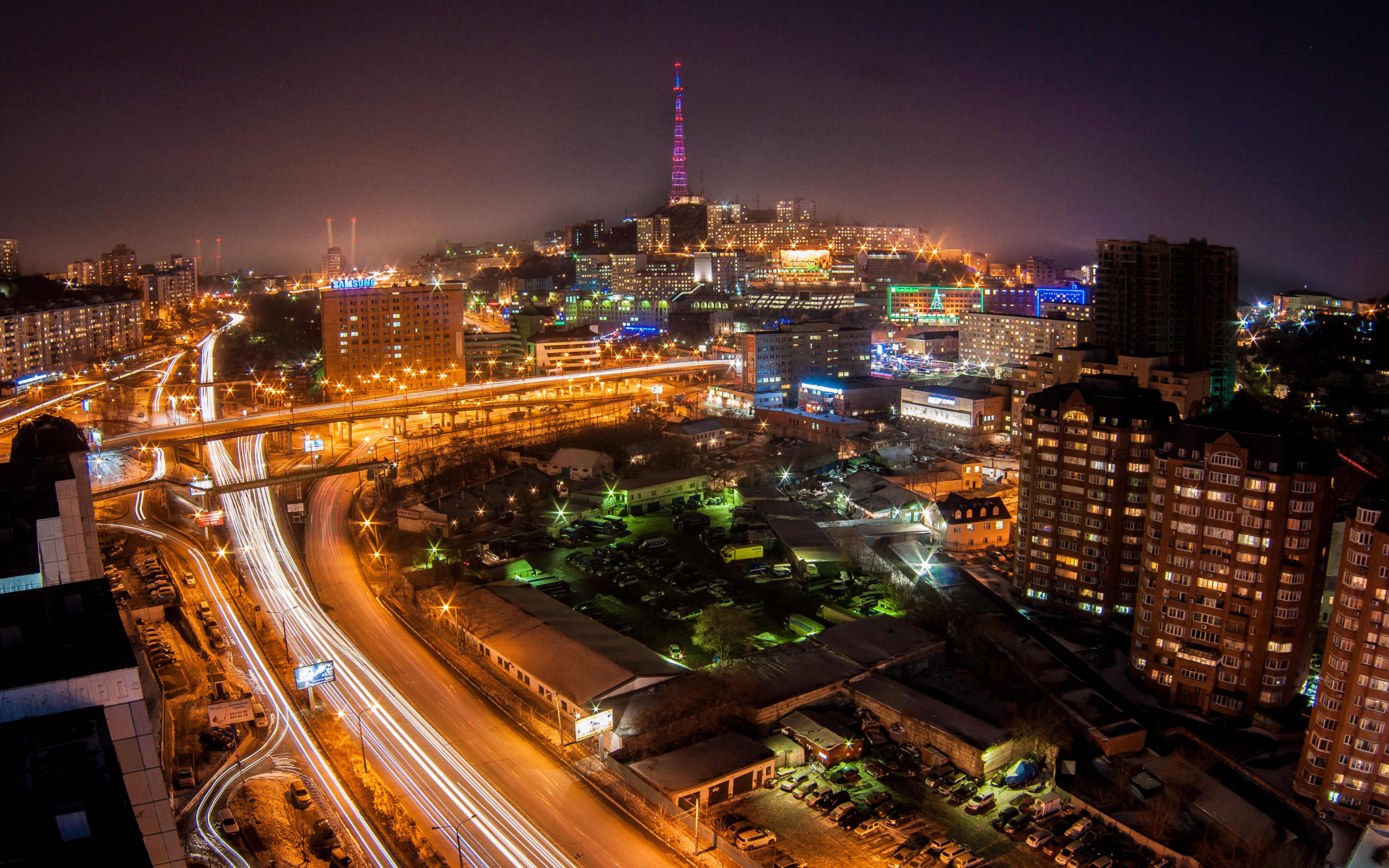 Wallpaper City Buildings During Night Time, Background Free Image