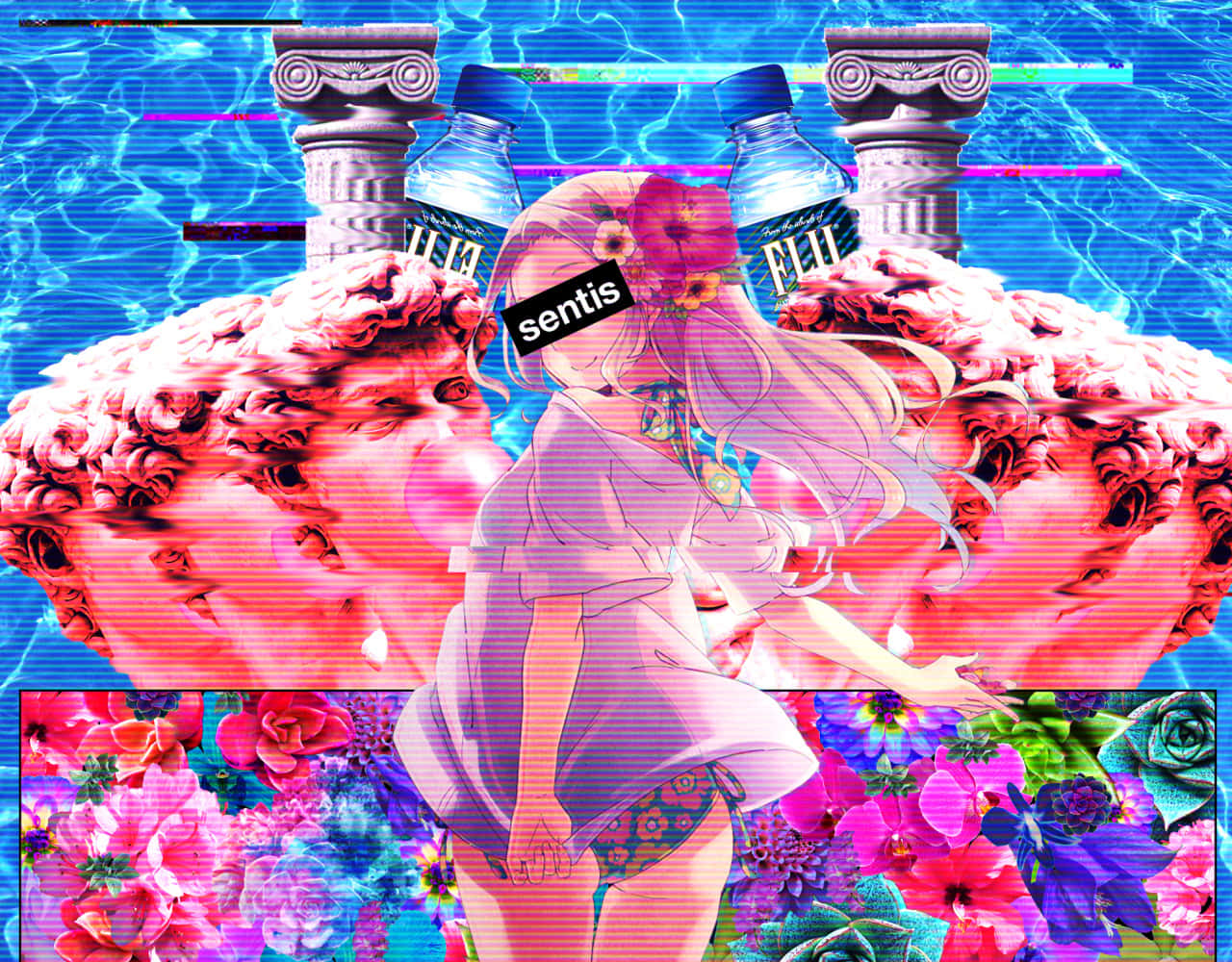 Download Vaporwave Anime Lady Wallpaper