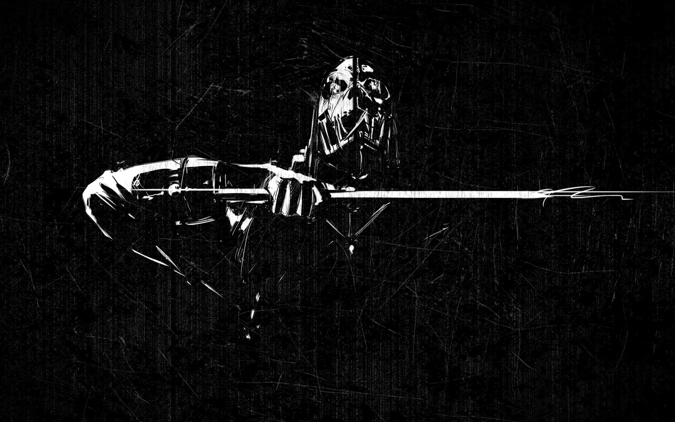 Wallpaper / skull, white, black, Corvo, Dishonored, monochrome, 2K, video games free download