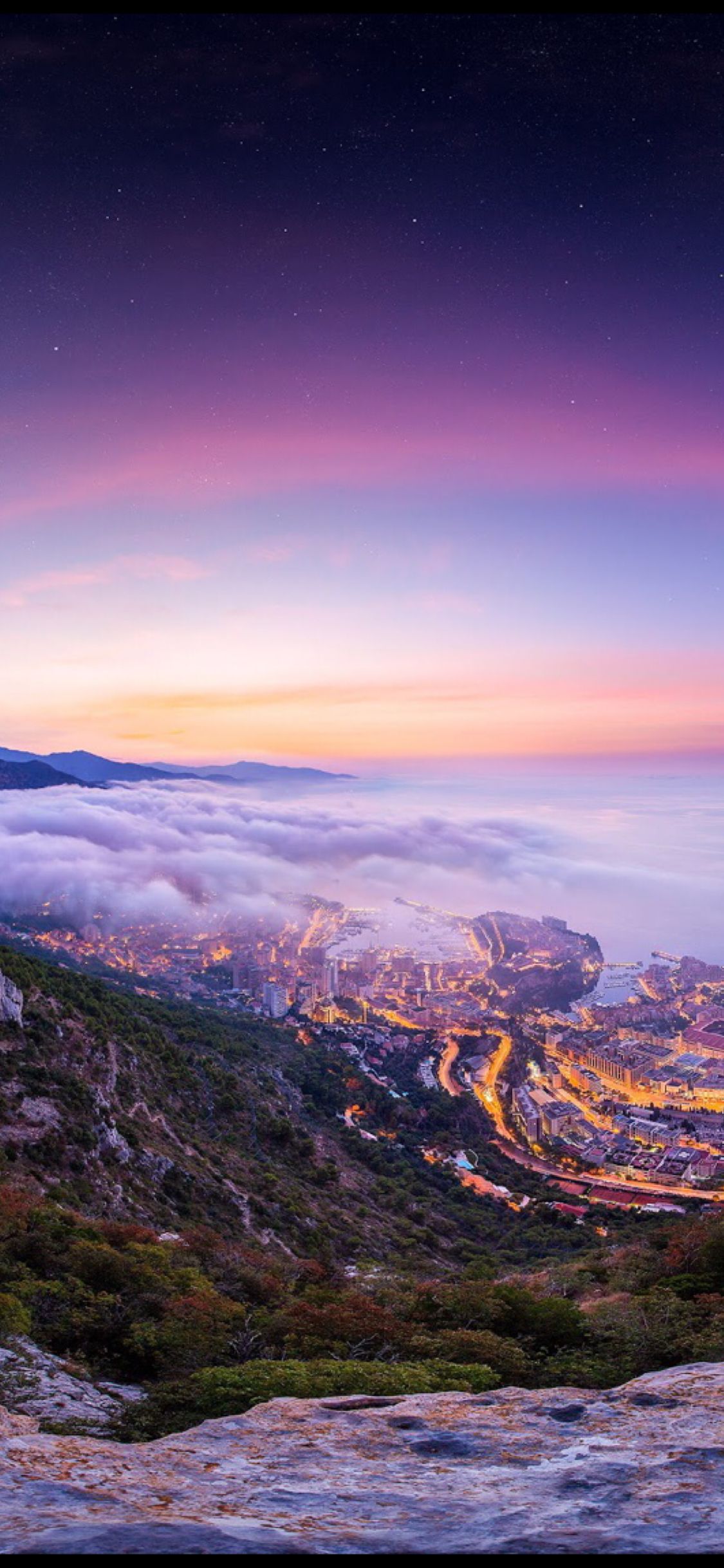 The sky over the mountainside is purple. Wallpaper, 4k phone wallpaper, 2015 wallpaper