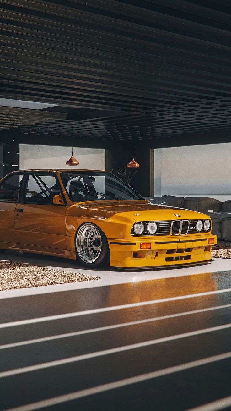 BMW E30 DTN T7 Yellow 4K Ultra HD Mobile Wallpaper. Auto fotografie, Bmw, Sportauto's