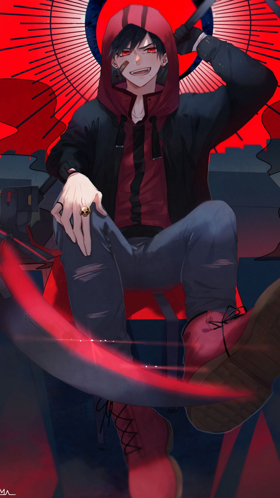 Download Wallpaper 938x1668 Guy, Smile, Anime, Art, Red Iphone 8 7 6s 6 For Parallax HD Background