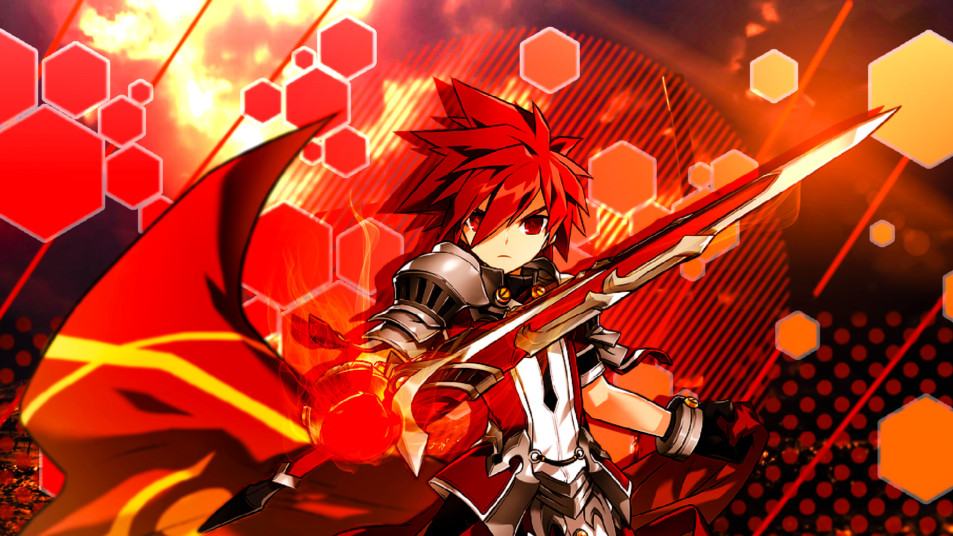 Elsword Anime Boys Red Eyes Shapes Sword Redhead Anime Games Wallpaper:1920x1080
