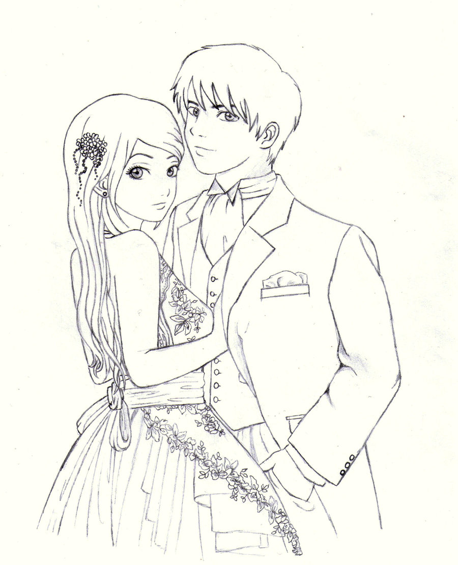 cute anime couple drawing