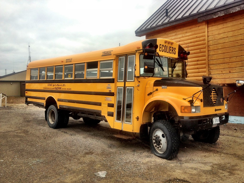 Lifted and 4x4 school bus. Modified school bus for off road