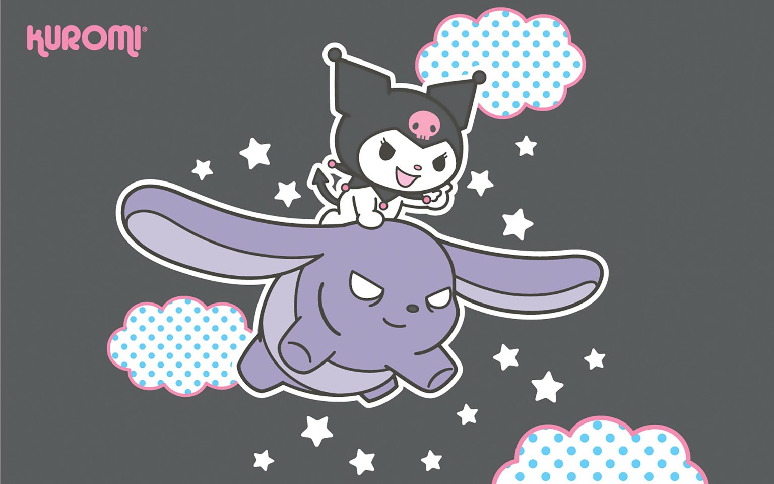 Kawaii Kuromi Flying On Baku Desktop Wallpaper