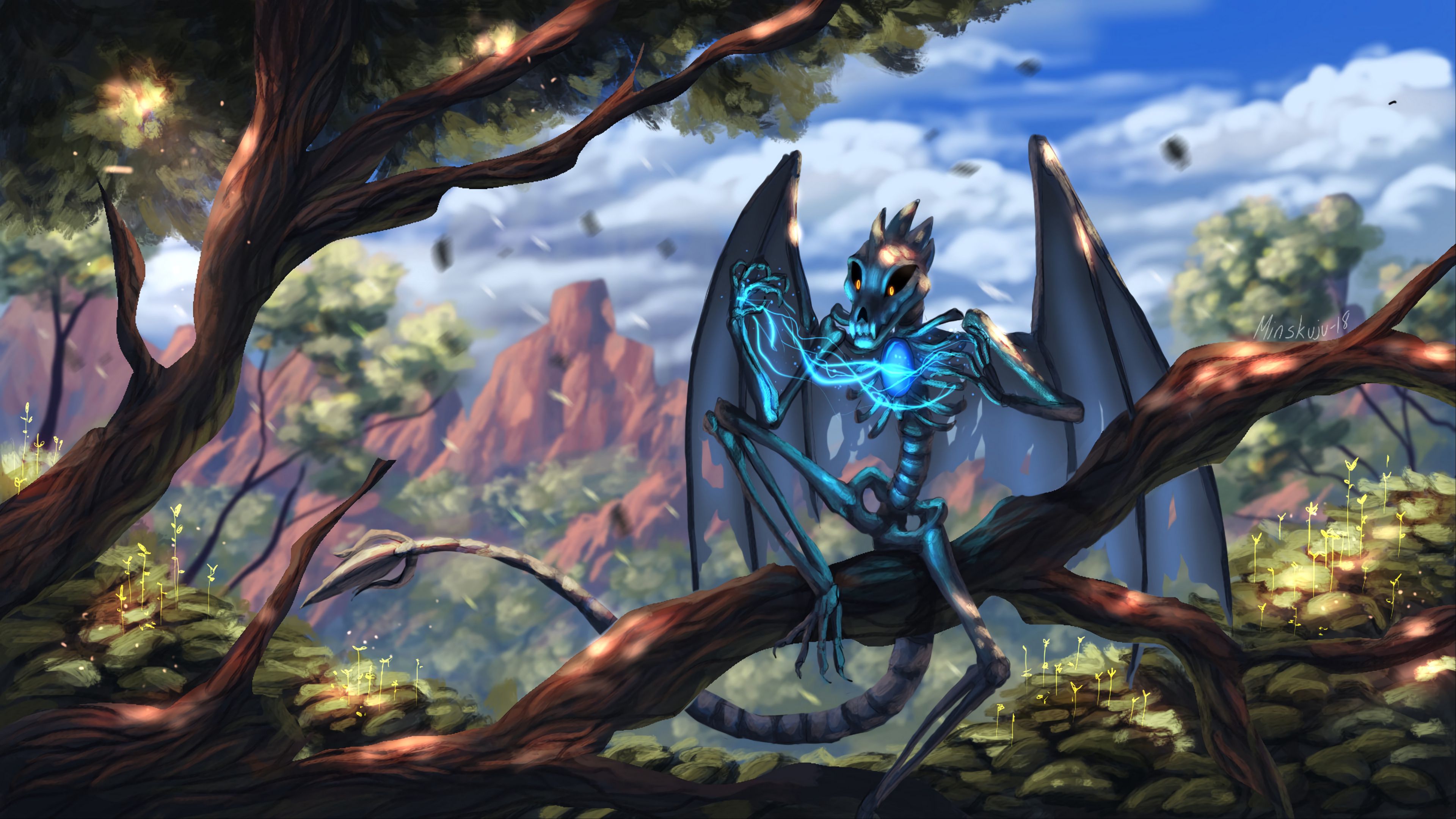 Wallpaper / dragon, skeleton, wings, creature, magical, fabulous, 4k free download
