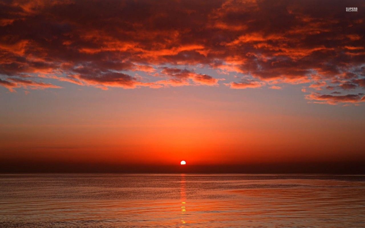 Red Sunset Ocean & Red Clouds wallpaper. Sunset landscape photography, Red sunset, Landscape wallpaper