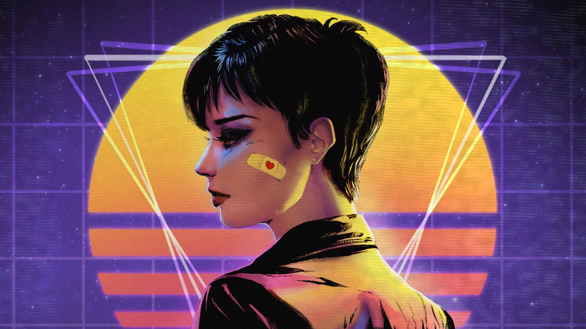 Wallpaper / neon, synthwave, Retrowave, women, short hair free download